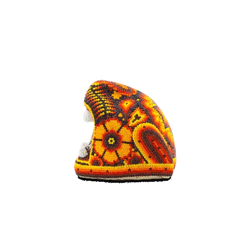 Figura de cabeza de jaguar chica arte huichol