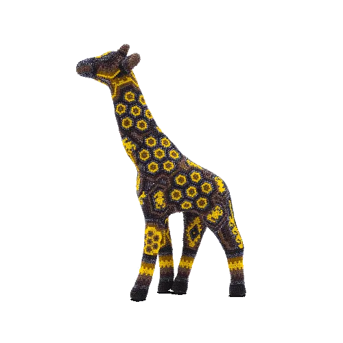 Figura de jirafa con arte huichol