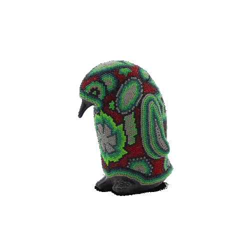 Figura de pinguino con arte huichol